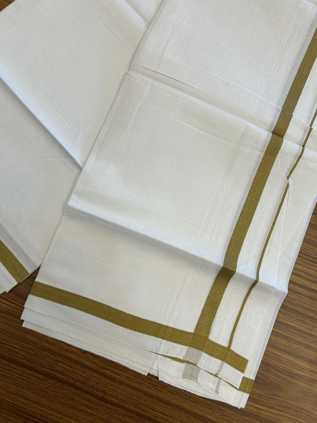 18% Discount!! KaithariKada Balaramapuram 100% Cotton Single Pure White Mundu/Dhoti - 30X70 - 0.5 inch Dark Mustard Yellow kara 1.90 mtr (4 muzham) - 6 KK5312 PMC