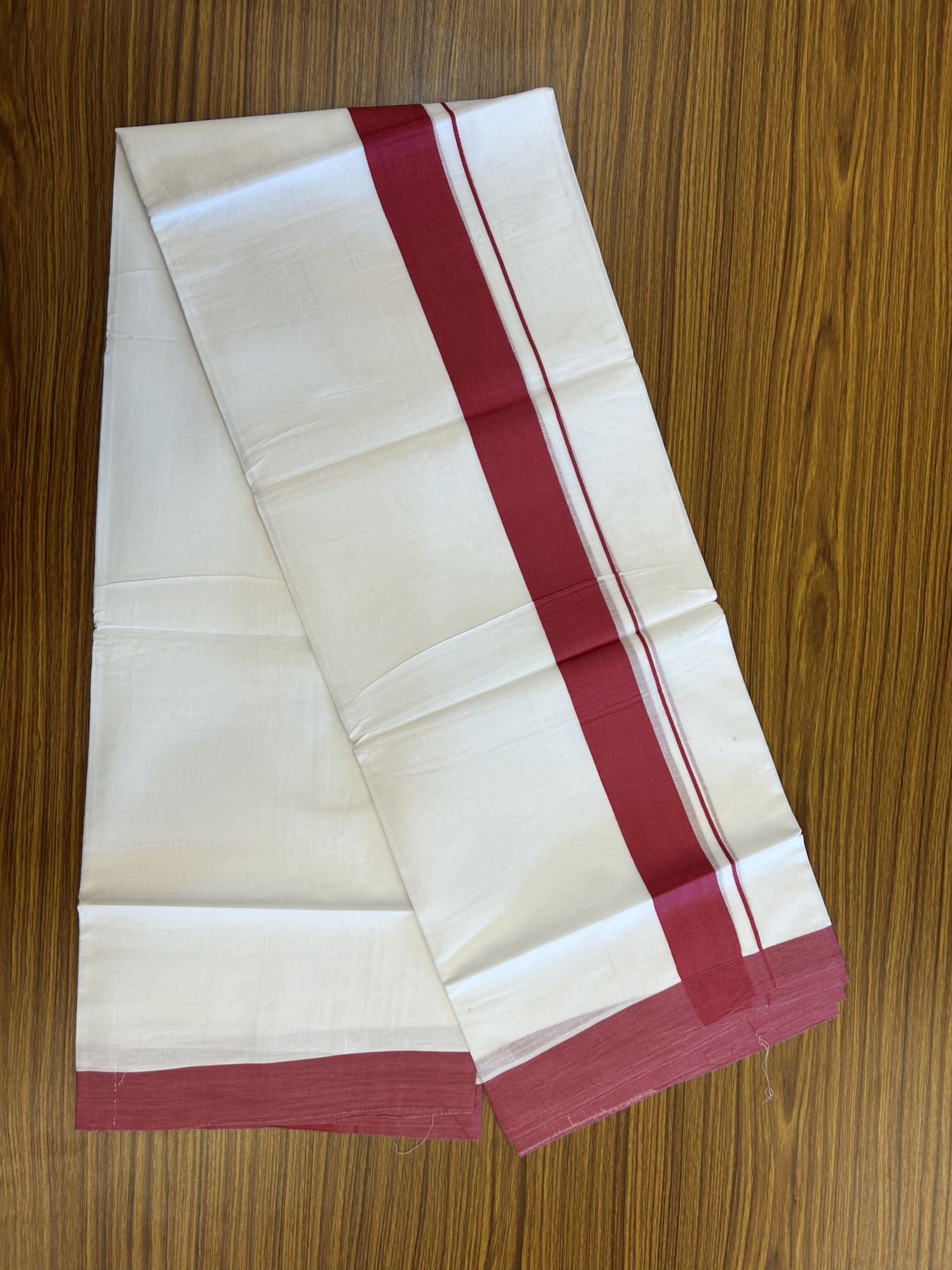 20% Discount ! KaithariKada Balaramapuram 100% Cotton Double Pure white Mundu/Dhoti- 100x80 - 1.5 inch Magenta Red Kara - 3.80mtr ( 8 muzham) - 35 KK5312 PMC
