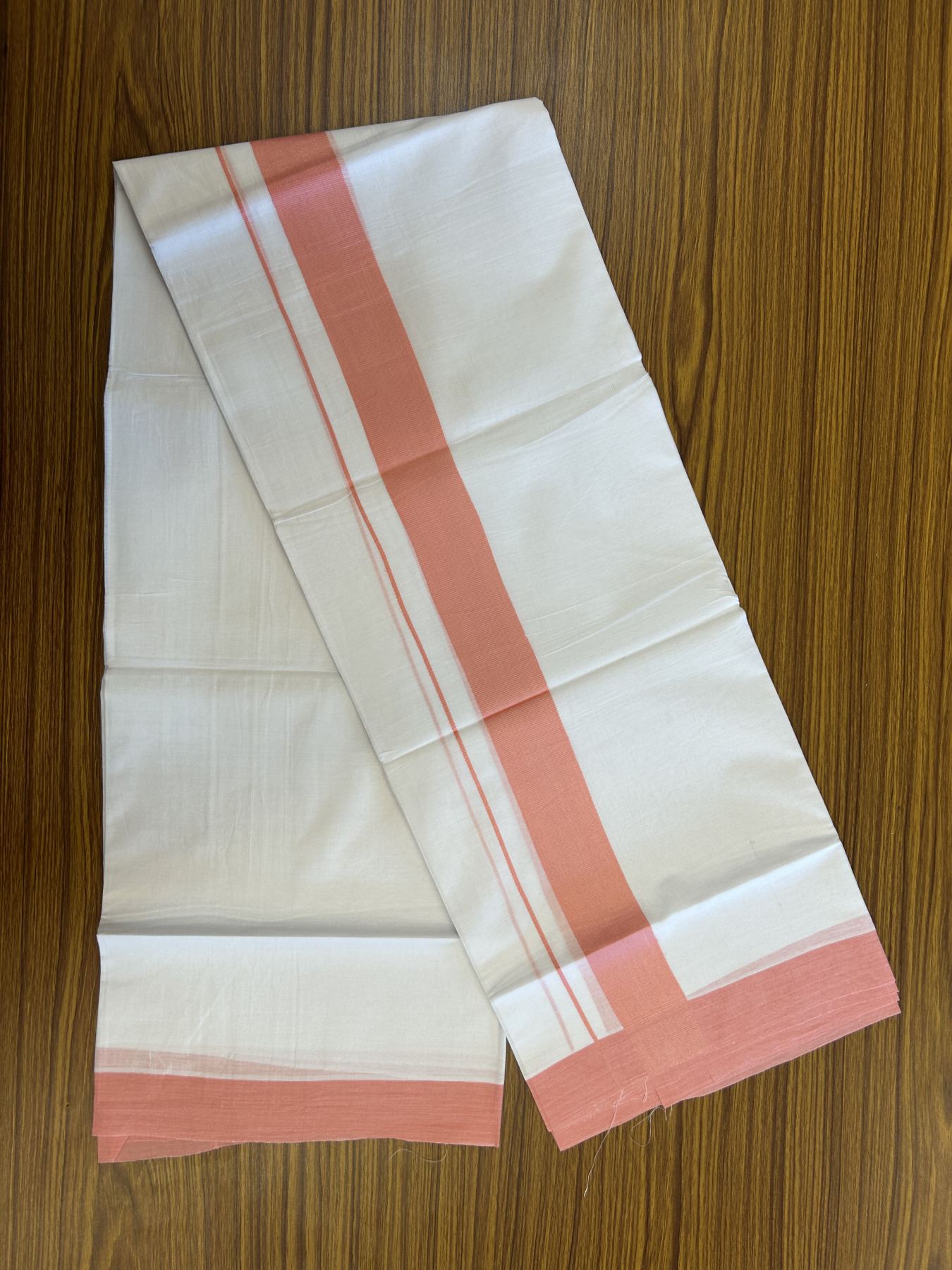 20% Discount ! KaithariKada Balaramapuram 100% Cotton Double Pure white Mundu/Dhoti- 100x80 - 1.5 inch Pink Kara - 3.80mtr ( 8 muzham) - 36 KK5312 PMC