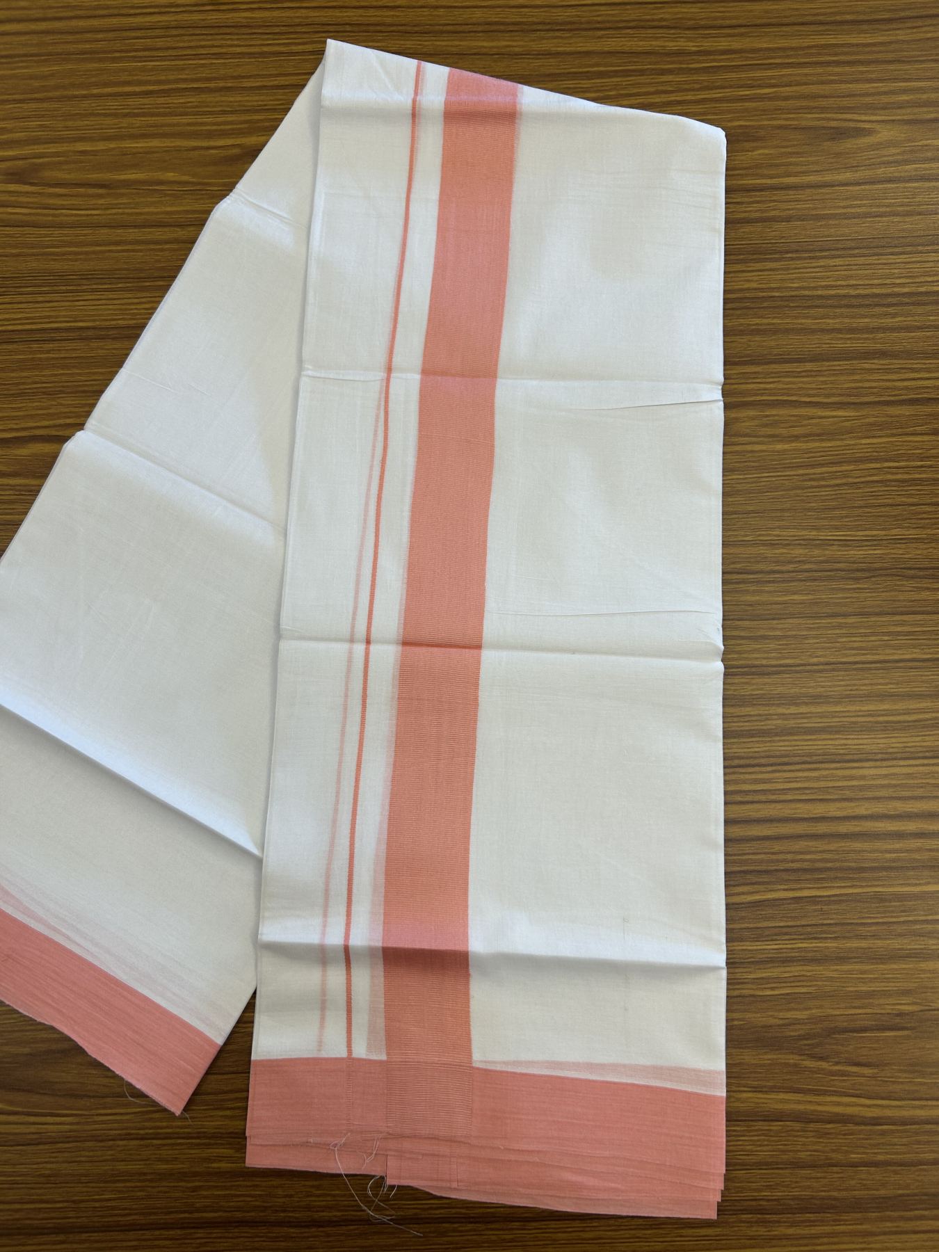 20% Discount ! KaithariKada Balaramapuram 100% Cotton Double Pure white Mundu/Dhoti- 100x80 - 1.5 inch Pink Kara - 3.80mtr ( 8 muzham) - 36 KK5312 PMC