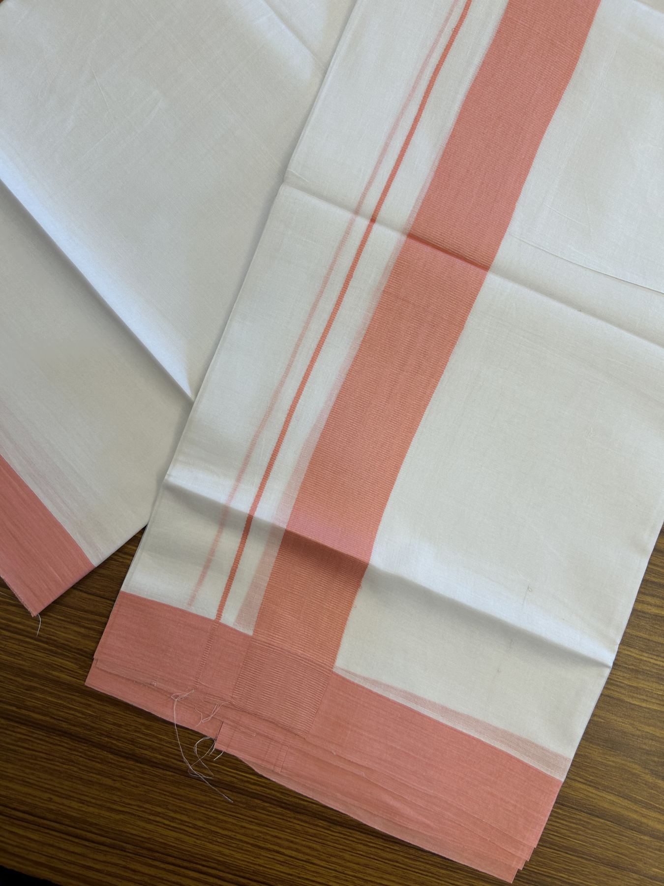 20% Discount ! KaithariKada Balaramapuram 100% Cotton Double Pure white Mundu/Dhoti- 100x80 - 1.5 inch Pink Kara - 3.80mtr ( 8 muzham) - 36 KK5312 PMC
