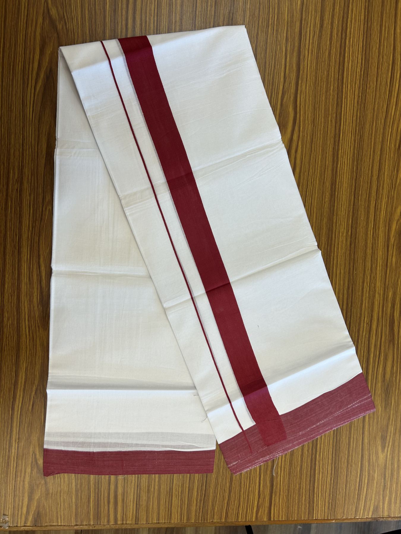 20% Discount ! KaithariKada Balaramapuram 100% Cotton Double Pure white Mundu/Dhoti- 100x80 - 1.5 inch Maroon Kara - 3.80mtr ( 8 muzham) - 34 KK5312 PMC