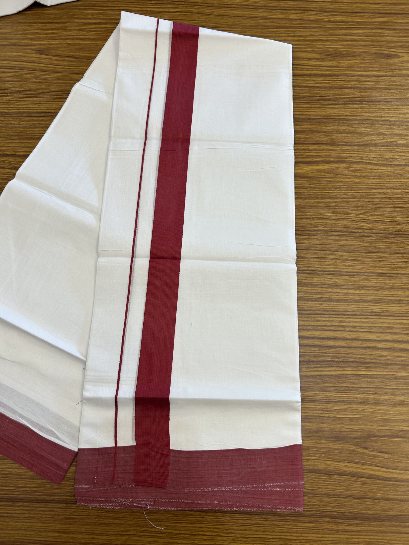 20% Discount ! KaithariKada Balaramapuram 100% Cotton Double Pure white Mundu/Dhoti- 100x80 - 1.5 inch Maroon Kara - 3.80mtr ( 8 muzham) - 34 KK5312 PMC