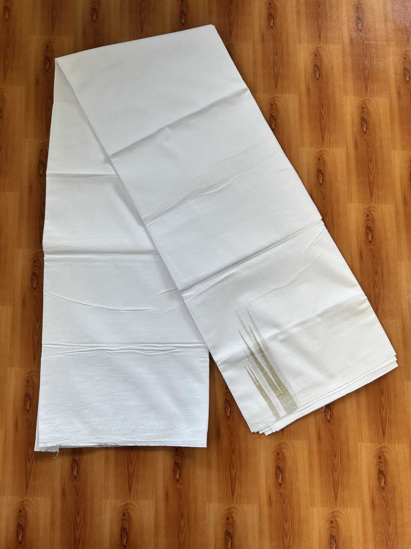 Double Pure White Mundu/Dhoti - 20% Discount !! KaithariKada Balaramapuram 100% Cotton - 100x80 - 3.5 cm Sand Brown Stripes Double Chutty Kara 3.80 mtr (8 muzham) - 12 KK5411 CKS