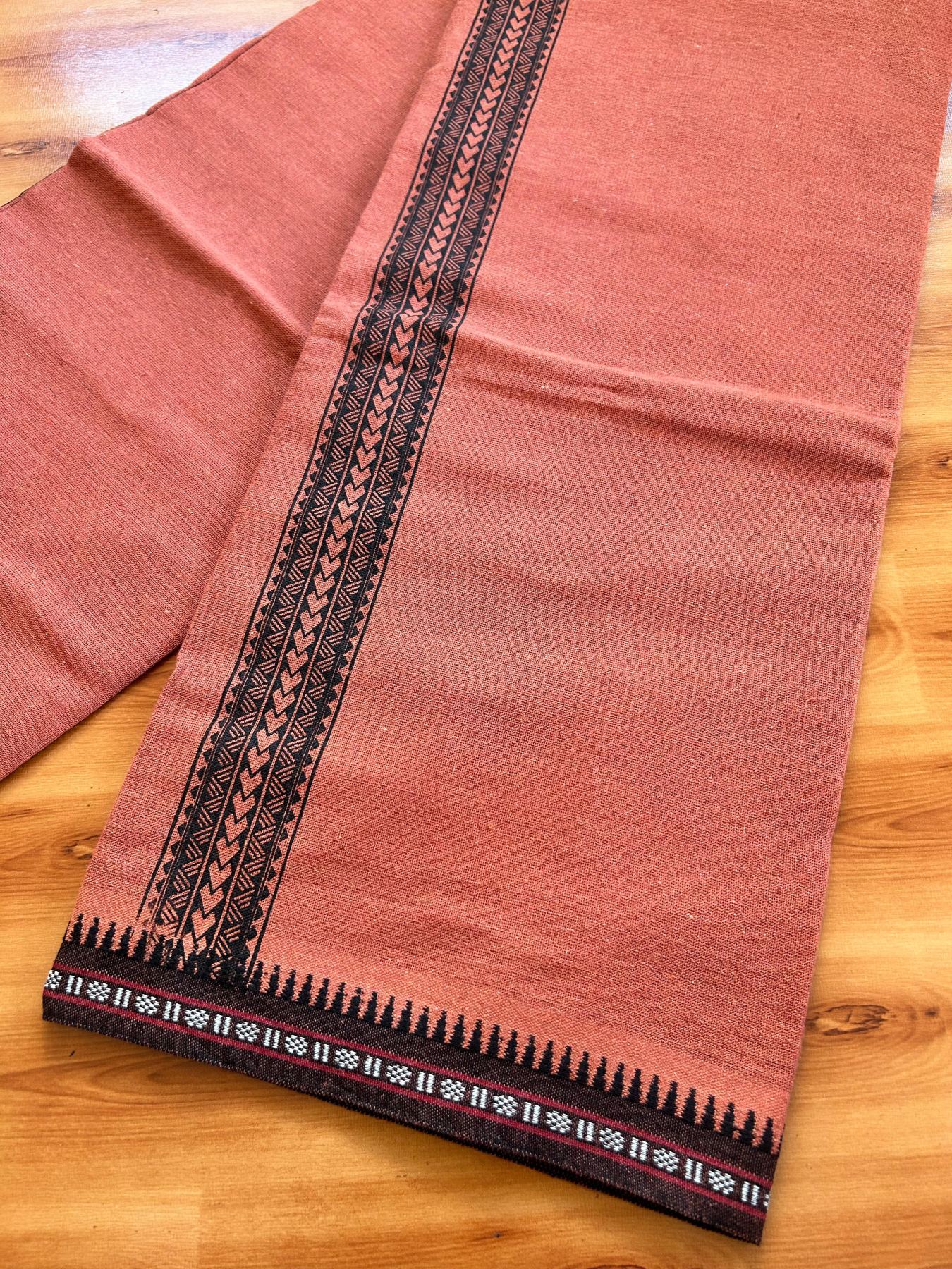 Single Kaily / Lungi - Kaitharikada - Mixed Cotton - 40s twisted - 1.75 inch Black Printed Design Printed Kuppadam Kara With Kavi Colour Body (2 meter / 4 muzham) - 42 KK8075 SAT