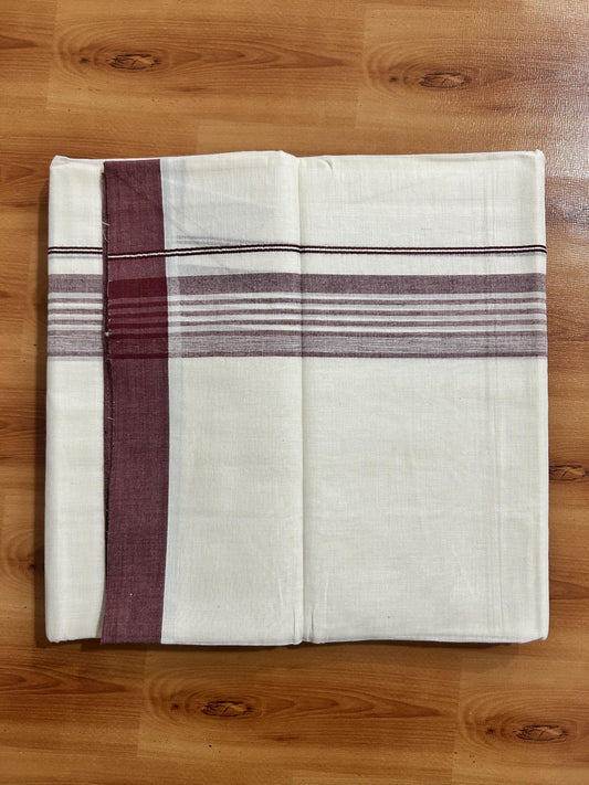 Double Off White (Unbleached) Mundu/Dhoti - 20% Discount! KaithariKada Pure Cotton - 60s - 1.5 inch Maroon Shaded Striped Kara 4 mtr (8.5 Muzham) - 79 KK5460 PMC