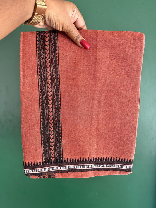 Single Kaily / Lungi - Kaitharikada - Mixed Cotton - 40s twisted - 1.75 inch Black Printed Design Printed Kuppadam Kara With Kavi Colour Body (2 meter / 4 muzham) - 43 KK8075 SAT
