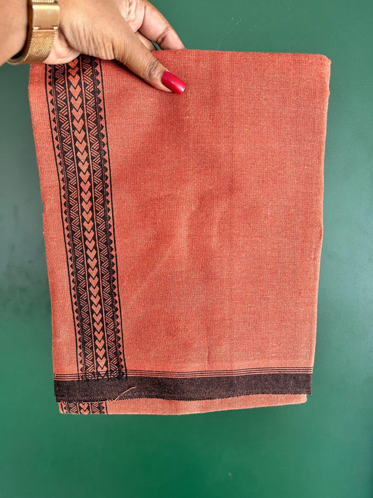 Single Kaily / Lungi - Kaitharikada - Mixed Cotton - 40s twisted - 1.75 inch Black Printed Design Stripes Kara With Kavi Colour Body (2 meter / 4 muzham) - 44 KK8075 SAT