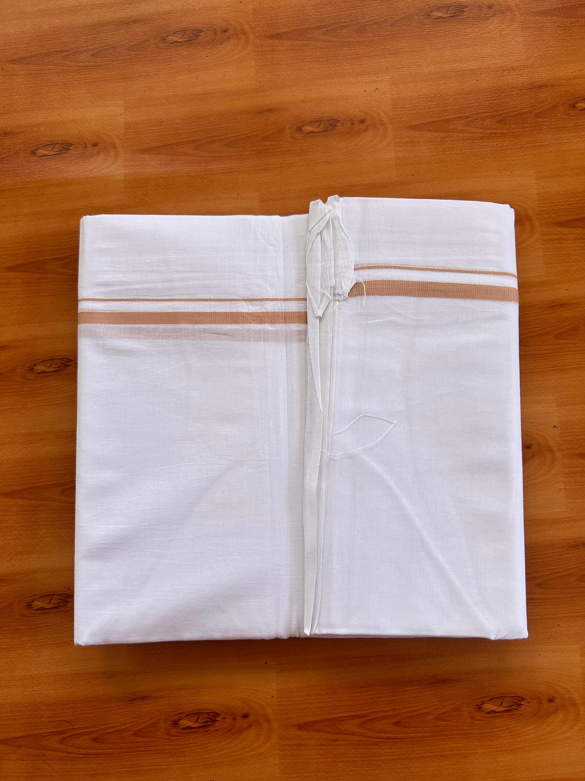 Pure White Double Mundu/Dhoti - 20% Discount! KaithariKada Pulimood - 100% Cotton - 100x100 - 0.5 inch Cream Brown Thin Kara 4 mtr (8.5 muzham) - 10 KK5530 ASH
