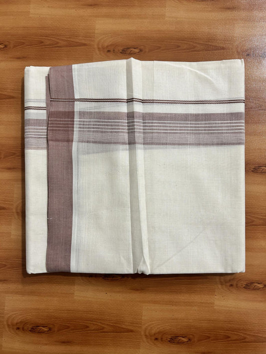 Double Off White (Unbleached) Mundu/Dhoti - 20% Discount! KaithariKada Pure Cotton - 60s - 1.5 inch Peach Brown Shaded Striped Kara 4 mtr (8.5 Muzham) - 80 KK5460 PMC