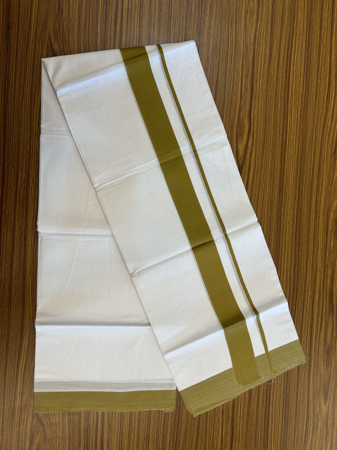 20% Discount ! KaithariKada Balaramapuram 100% Cotton Double Pure white Mundu/Dhoti- 100x80 - 1.5 inch Dark Mustard yellow Kara - 3.80mtr ( 8 muzham) - 31 KK5312 PMC