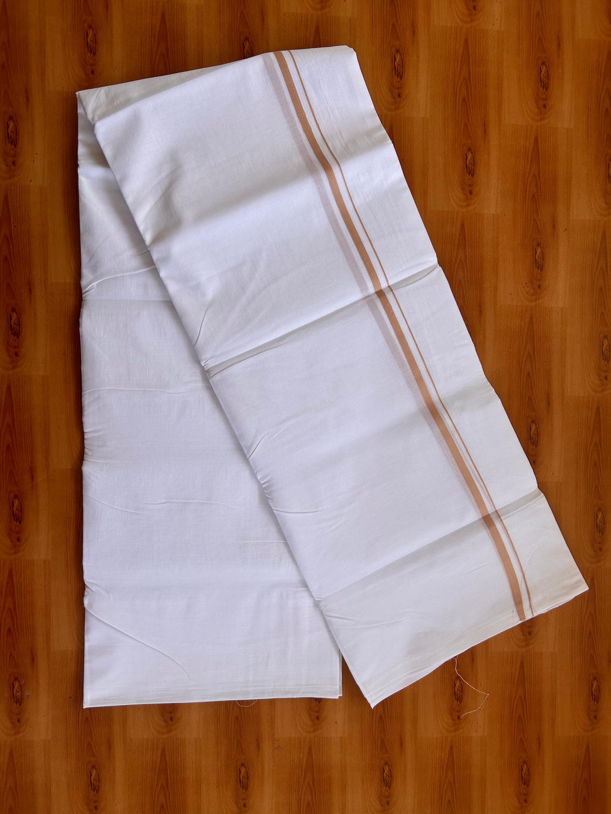 Pure White Double Mundu/Dhoti - 20% Discount! KaithariKada Pulimood - 100% Cotton - 100x100 - 0.5 inch Cream Brown Thin Kara 4 mtr (8.5 muzham) - 10 KK5530 ASH