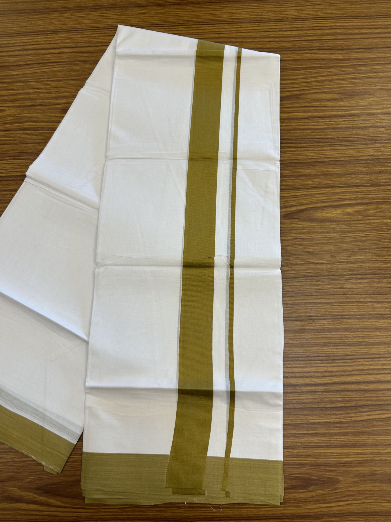 20% Discount ! KaithariKada Balaramapuram 100% Cotton Double Pure white Mundu/Dhoti- 100x80 - 1.5 inch Dark Mustard yellow Kara - 3.80mtr ( 8 muzham) - 31 KK5312 PMC