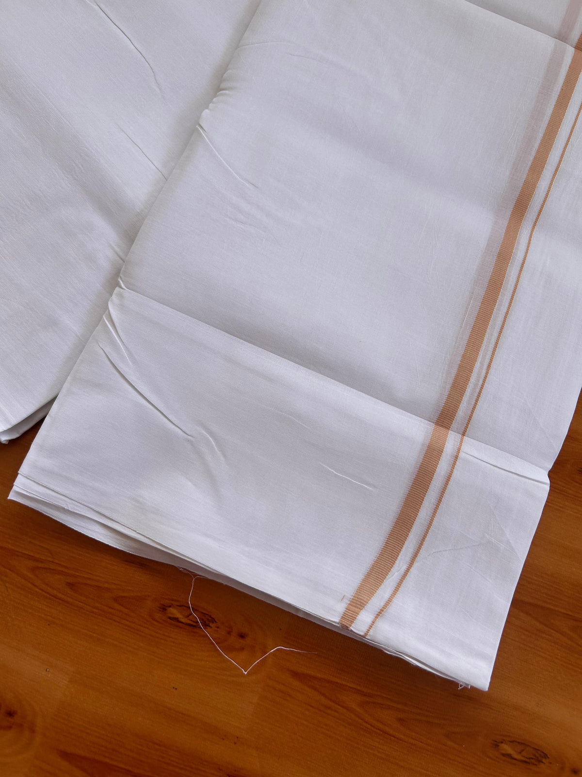 Pure White Double Mundu/Dhoti - 20% Discount! KaithariKada Pulimood - 100% Cotton - 100x100 - 0.5 inch Cream Brown Thin Kara 4 mtr (8.5 muzham) - 10 KK5530 ASH