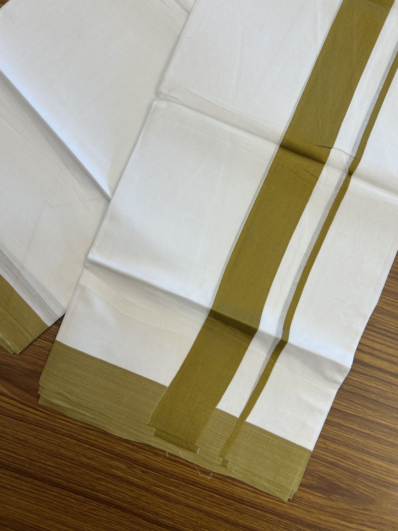 20% Discount ! KaithariKada Balaramapuram 100% Cotton Double Pure white Mundu/Dhoti- 100x80 - 1.5 inch Dark Mustard yellow Kara - 3.80mtr ( 8 muzham) - 31 KK5312 PMC