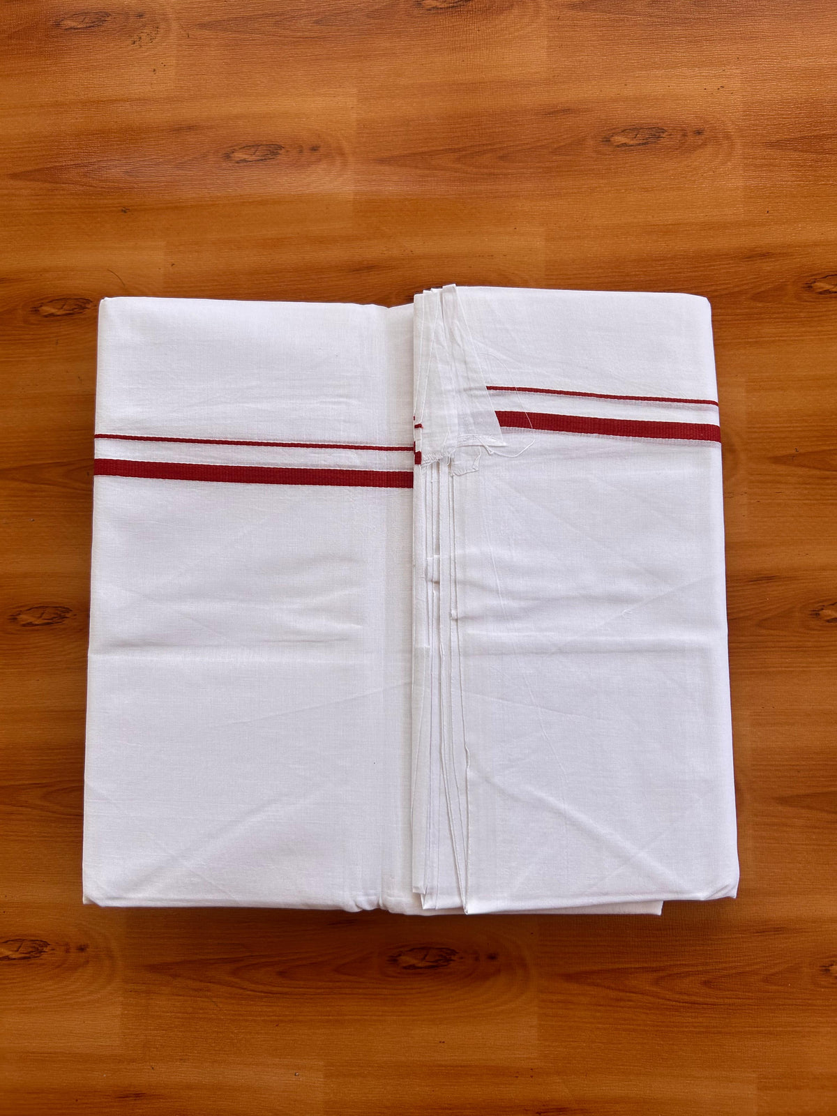 Pure White Double Mundu/Dhoti - 20% Discount! KaithariKada Pulimood - 100% Cotton - 100x100 - 0.25 inch Brick Red Thin Kara 4 mtr (8.5 muzham) - 11 KK5530 ASH