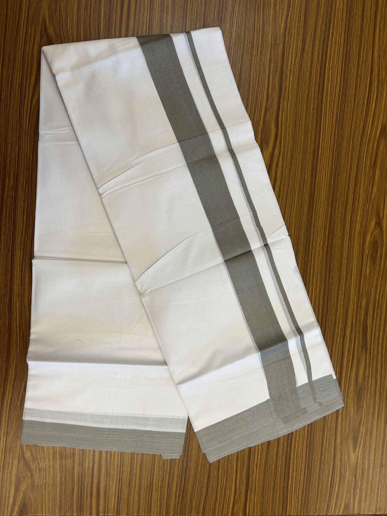 20% Discount ! KaithariKada Balaramapuram 100% Cotton Double Pure white Mundu/Dhoti- 100x80 - 1.75 inch Grey Kara - 3.80mtr ( 8 muzham) - 33 KK5312 PMC