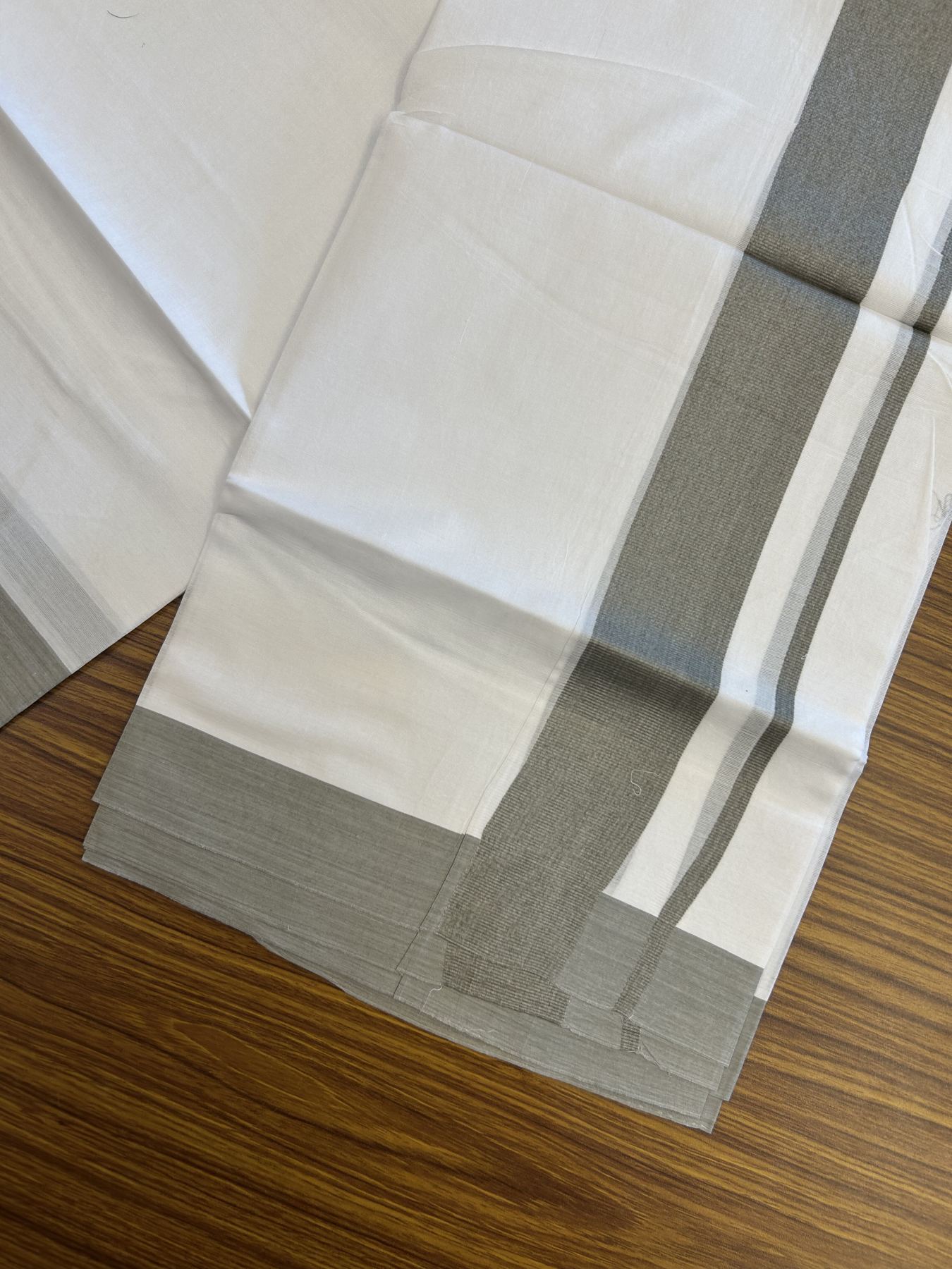 20% Discount ! KaithariKada Balaramapuram 100% Cotton Double Pure white Mundu/Dhoti- 100x80 - 1.75 inch Grey Kara - 3.80mtr ( 8 muzham) - 33 KK5312 PMC