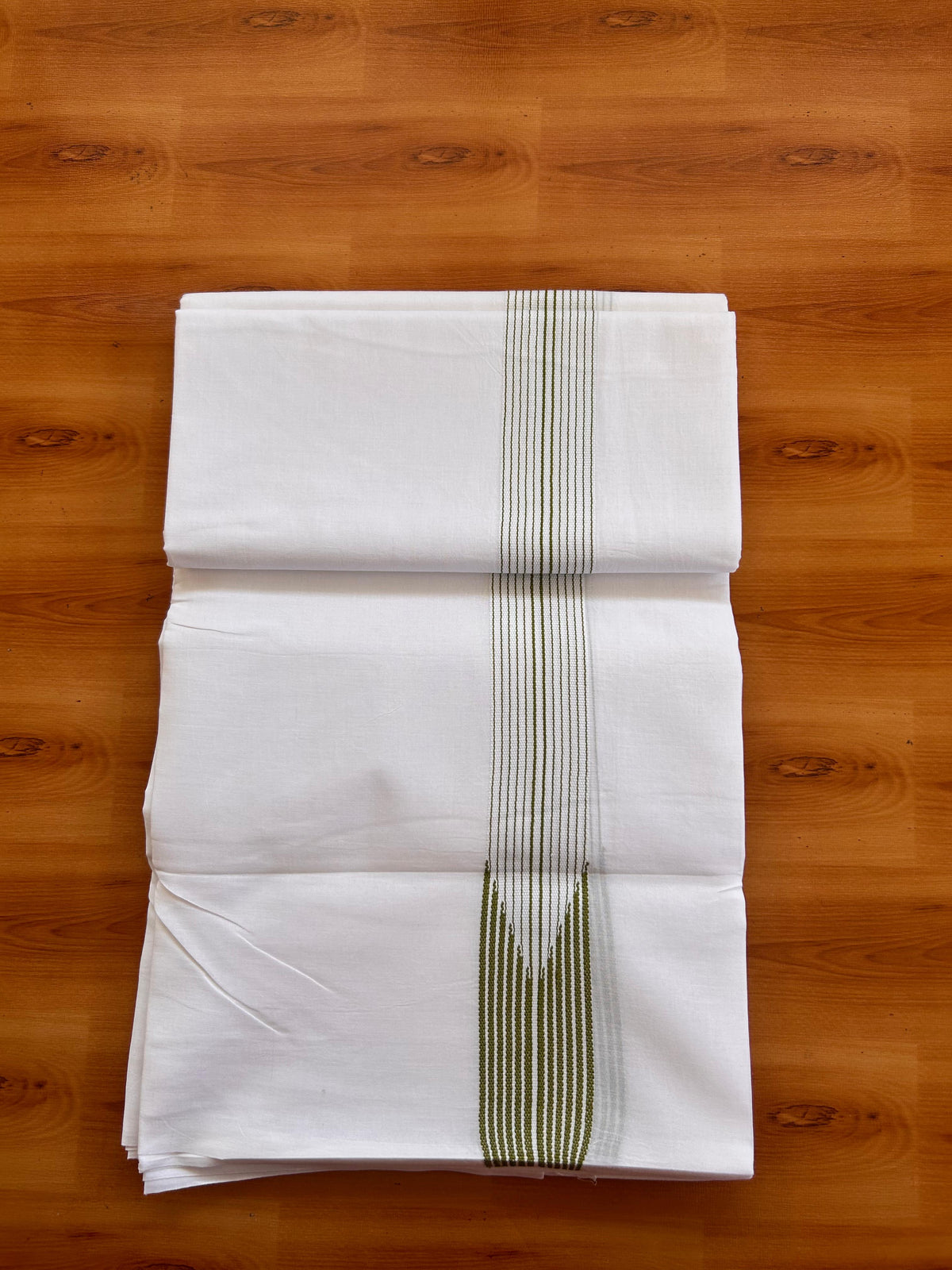 Pure White Double Mundu/Dhoti - 20% Discount! KaithariKada Pulimood - 100% Cotton - 100x100 - 1.5 inch Puliyilakkara Light Olive Green Chutty Kara 4 mtr (8.5 muzham) - 13 KK5530 ASH