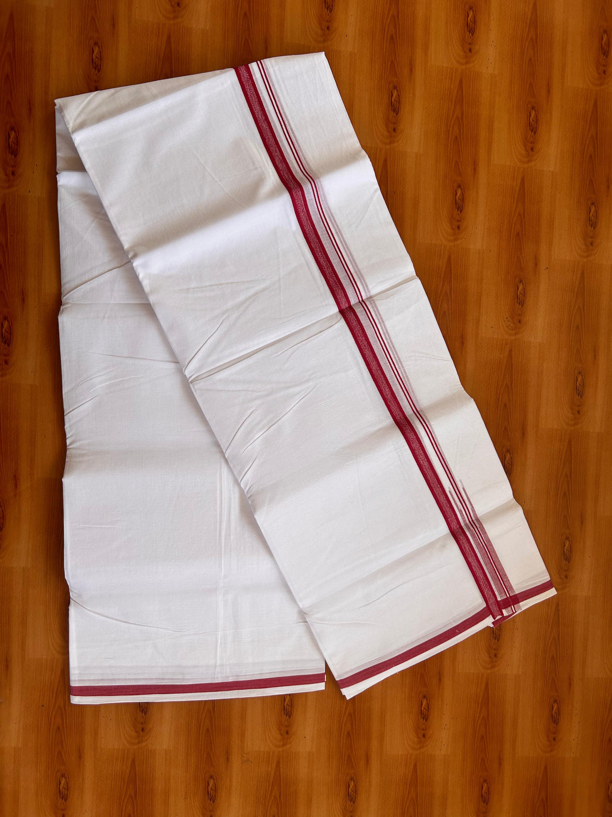 Pure White Double Mundu/Dhoti - 20% Discount! KaithariKada Pulimood - 100% Cotton - 100x100 - 0.5 inch Puliyilakkara Red Chutty Kara 4 mtr (8.5 muzham) - 14 KK5530 ASH