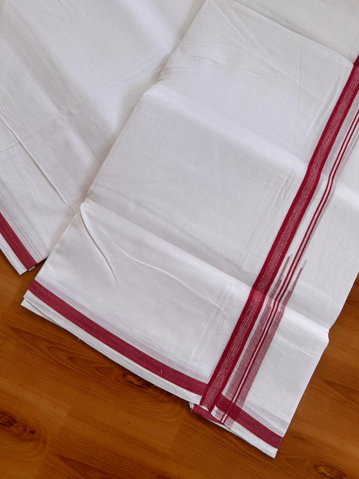 Pure White Double Mundu/Dhoti - 20% Discount! KaithariKada Pulimood - 100% Cotton - 100x100 - 0.5 inch Puliyilakkara Red Chutty Kara 4 mtr (8.5 muzham) - 14 KK5530 ASH