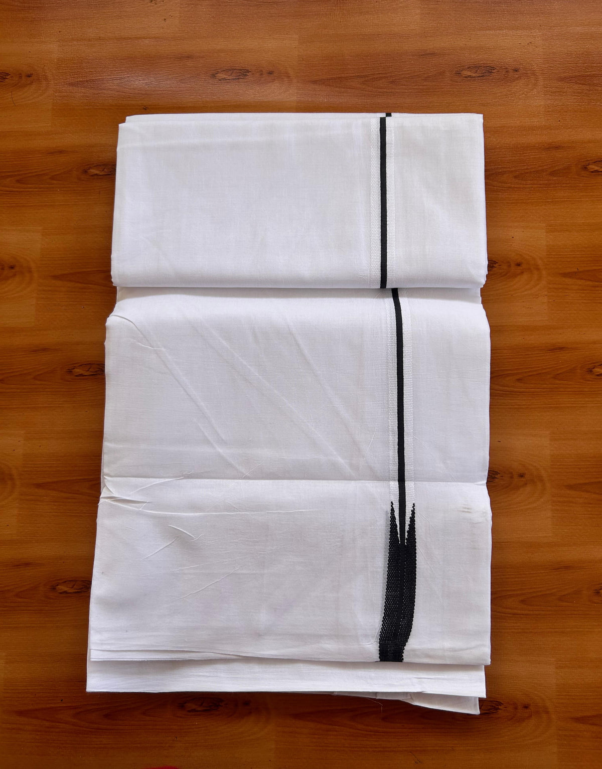 Pure White Double Mundu/Dhoti - 20% Discount! KaithariKada Pulimood - 100% Cotton - 100x100 - 0.5 inch Puliyilakkara Black Chutty Kara 4 mtr (8.5 muzham) - 15 KK5530 ASH