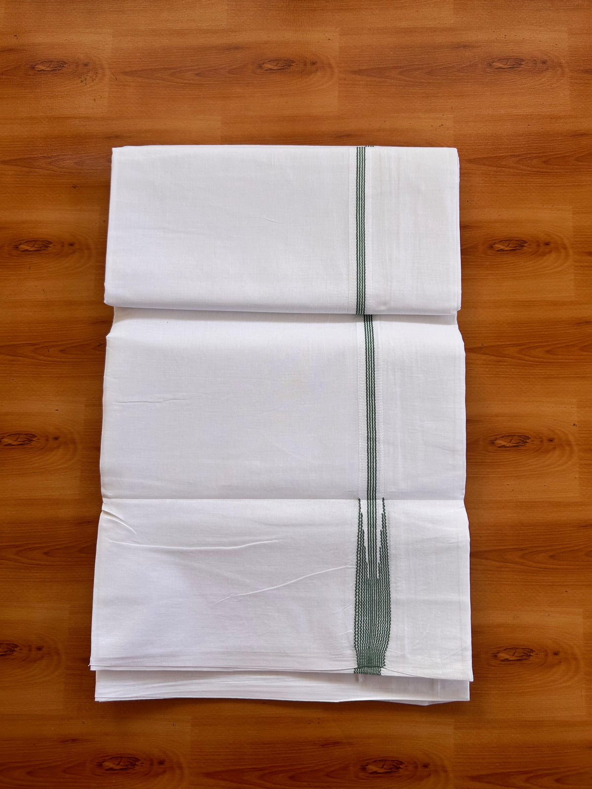 Pure White Double Mundu/Dhoti - 20% Discount! KaithariKada Pulimood - 100% Cotton - 100x100 - 0.5 inch Puliyilakkara Teal Green Chutty Kara 4 mtr (8.5 muzham) - 16 KK5530 ASH