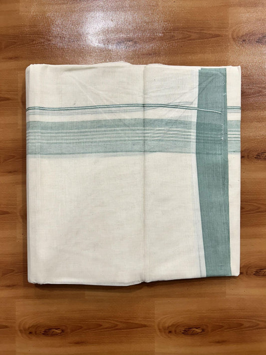 Double Off White (Unbleached) Mundu/Dhoti - 20% Discount! KaithariKada Pure Cotton - 60s - 1.5 inch Pastel Green Shaded Striped Kara 4 mtr (8.5 Muzham) - 81 KK5460 PMC