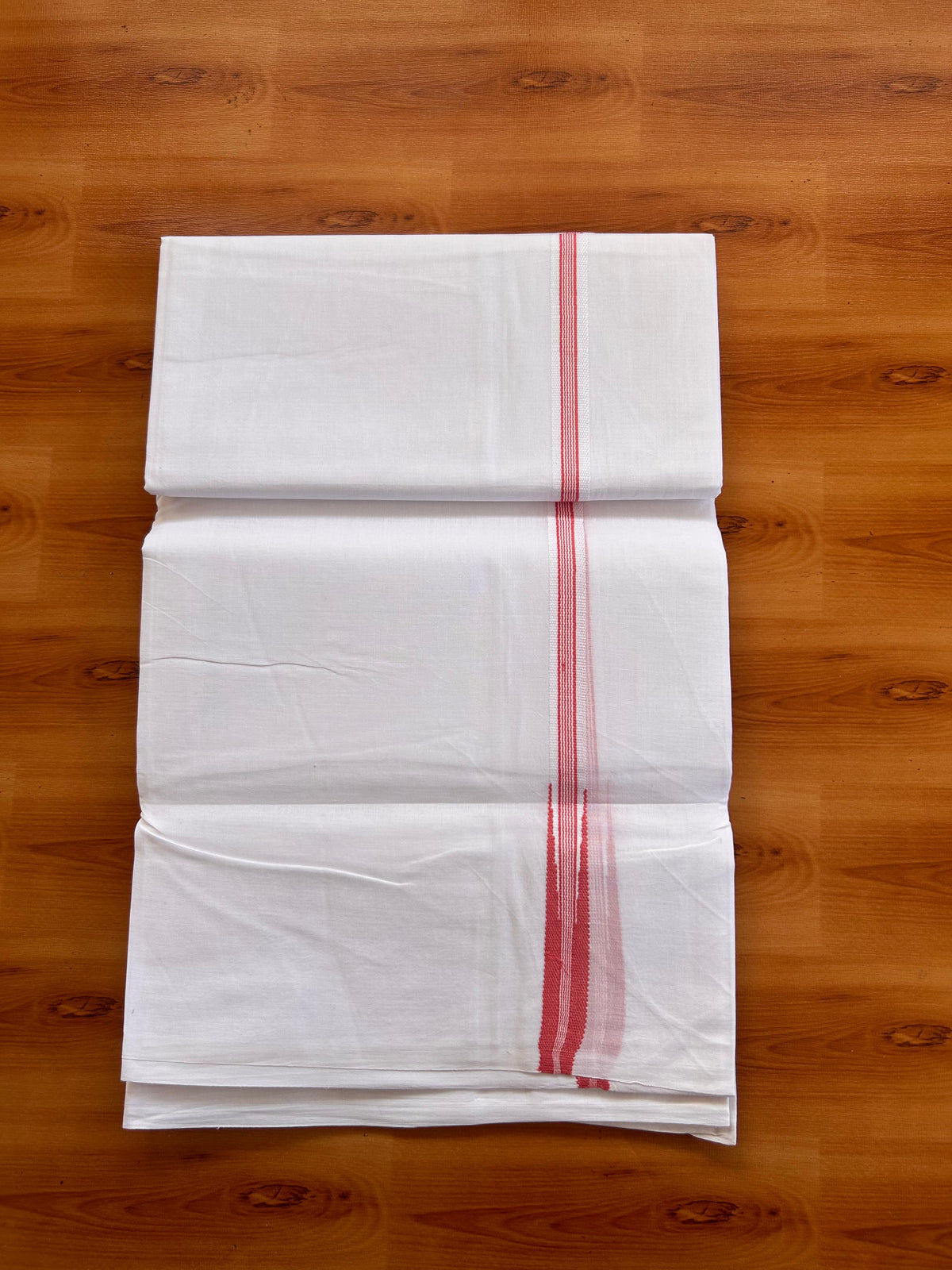 Pure White Double Mundu/Dhoti - 20% Discount! KaithariKada Pulimood - 100% Cotton - 100x100 - 0.5 inch Puliyilakkara Peach Chutty Kara 4 mtr (8.5 muzham) - 17 KK5530 ASH