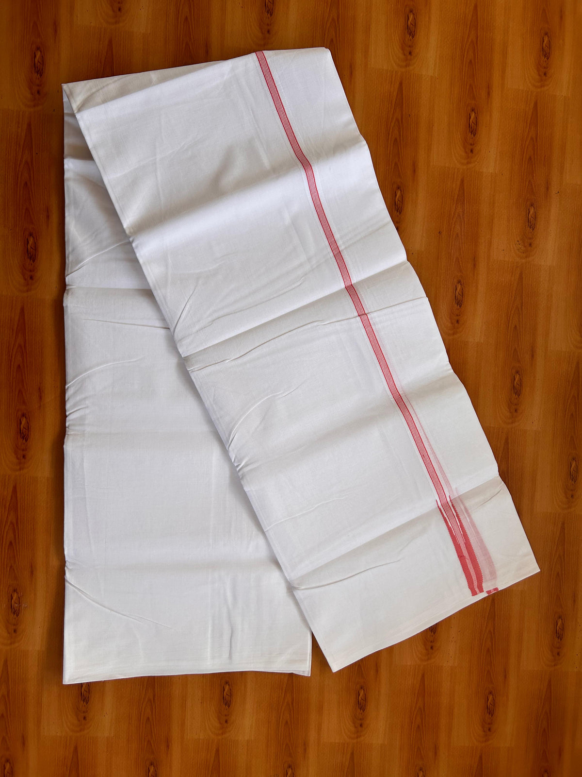 Pure White Double Mundu/Dhoti - 20% Discount! KaithariKada Pulimood - 100% Cotton - 100x100 - 0.5 inch Puliyilakkara Peach Chutty Kara 4 mtr (8.5 muzham) - 17 KK5530 ASH