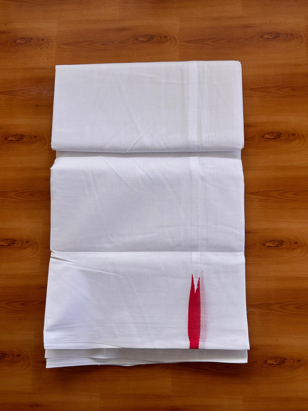 Pure White Double Mundu/Dhoti - 20% Discount! KaithariKada Pulimood - 100% Cotton - 100x100 - 0.5 inch Puliyilakkara Red Chutty Kara 4 mtr (8.5 muzham) - 18 KK5530 ASH