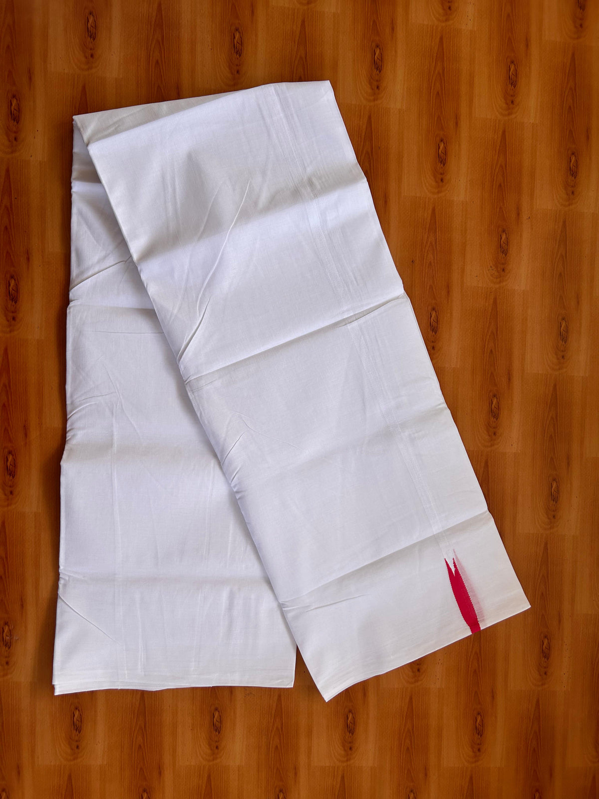 Pure White Double Mundu/Dhoti - 20% Discount! KaithariKada Pulimood - 100% Cotton - 100x100 - 0.5 inch Puliyilakkara Red Chutty Kara 4 mtr (8.5 muzham) - 18 KK5530 ASH