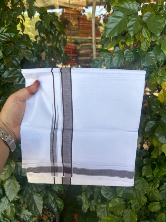 5% Discount! KaithariKada Balaramapuram 100% Cotton Double Pure white Mundu/Dhoti- 100x100 - 0.75 inch Puliyilakkara Brown One Side Chutty Kara - 3.90 mtr (8 muzham)  - 47 KK5279 CKS