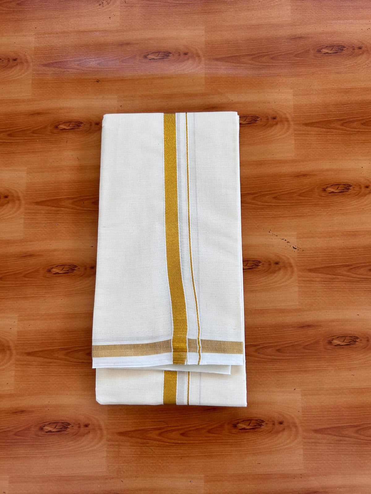 Neriyath Off White  (Unbleached) - KaithariKada -  Mixed Cotton - 0.5 Inch Gold Kasavu Kara - 1.70 mtr (3.64 muzham)- 1 KK5531 PMC