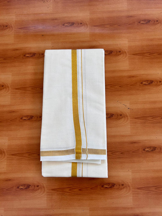 Neriyath Off White  (Unbleached) - KaithariKada -  60s Mixed Cotton - 0.5 Inch Gold Kasavu Kara - 1.70 mtr (3.64 muzham)- 1 KK5531 PMC