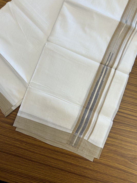 20% Discount ! Kaitharikada Balaramapuram 100% Pure Cotton Double Pure White Mundu/Dhoti - 100x80 - 1.5 inch Silver Kasav Brown & Blue Shaded Stripes Chutty 3.90 mtr (8 muzham) - 58 KK5312 PMC