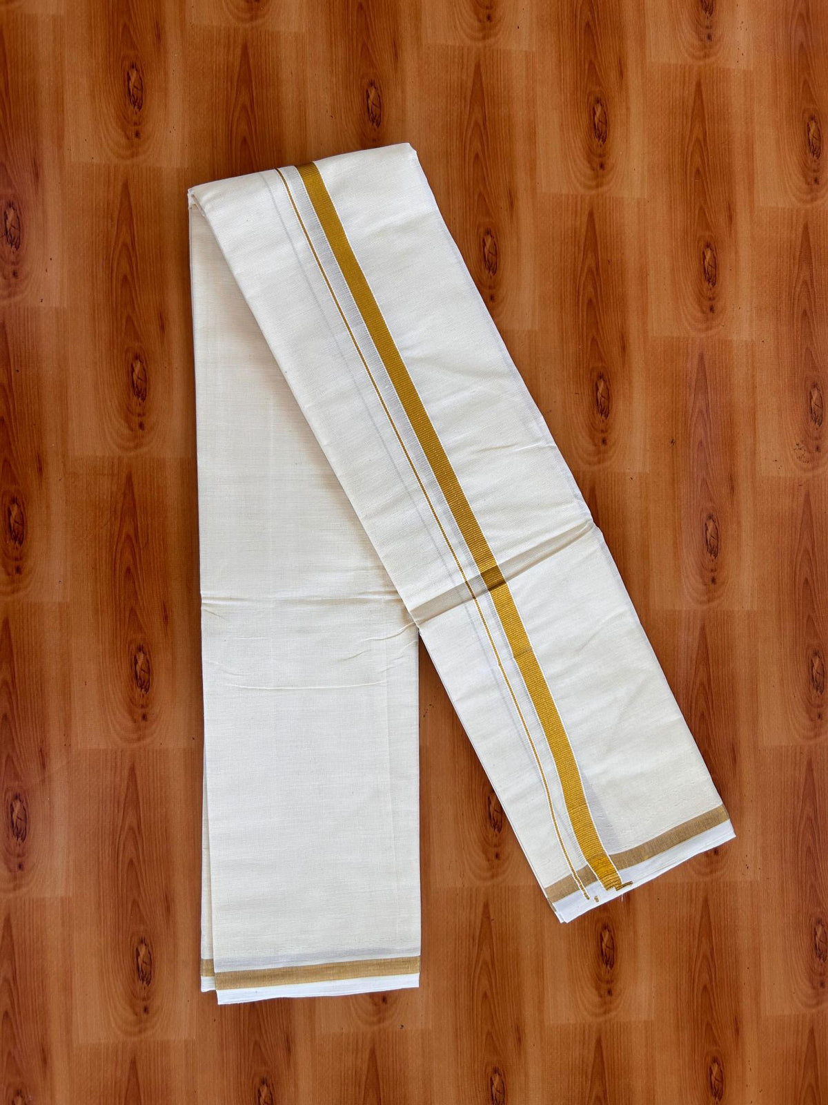 Neriyath Off White  (Unbleached) - KaithariKada -  Mixed Cotton - 0.5 Inch Gold Kasavu Kara - 1.70 mtr (3.64 muzham)- 1 KK5531 PMC