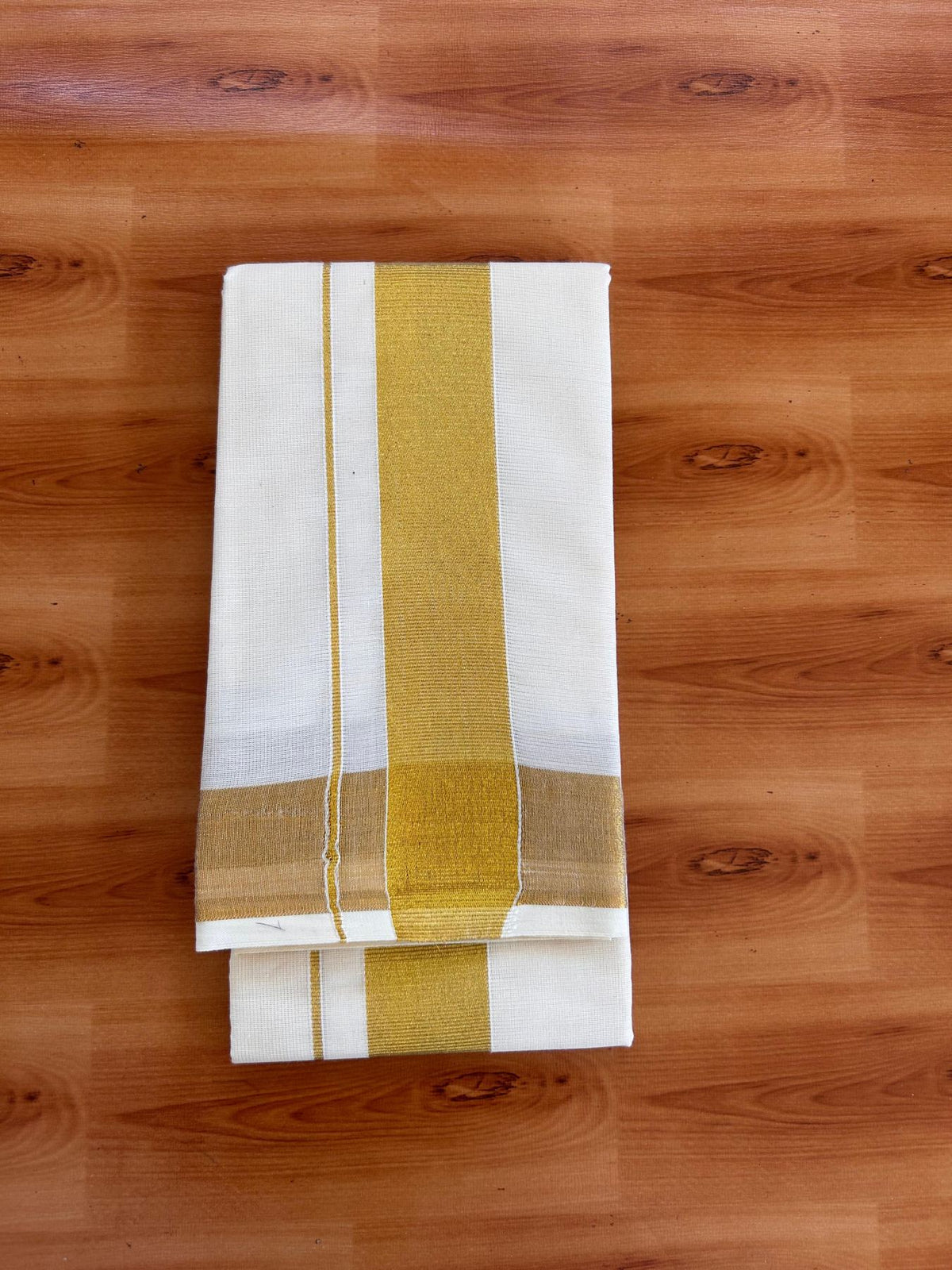 Neriyath Off White  (Unbleached) - KaithariKada -  Mixed Cotton - 1.5 Inch Gold Kasavu Kara - 1.78 mtr (3.64 muzham)- 4 KK5531 PMC
