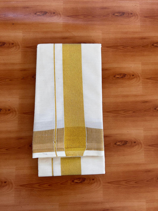 Neriyath Off White  (Unbleached) - KaithariKada - 60s Mixed Cotton - 1.5 Inch Gold Kasavu Kara - 1.70 mtr (3.64 muzham)- 4 KK5531 PMC