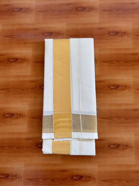 Neriyath Off White  (Unbleached) - KaithariKada - 60s Mixed Cotton - 1.75 Inch Gold Kasavu Kara - 1.68 mtr (3.64 muzham)- 5 KK5531 PMC