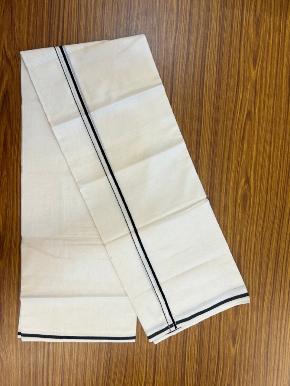 20% Discount ! Kaitharikada Balaramapuram 100% Cotton Off White Double Mundu/Dothi  - 100x80- 0.25 Inch Silver Kasav & Black Kara - 4mtr (8.5muzham)- 12 KK5279 CKS