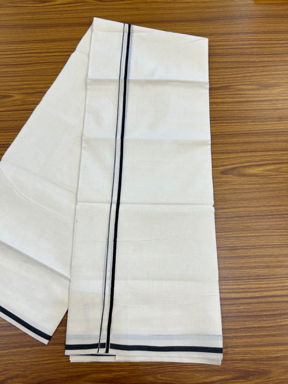 20% Discount ! Kaitharikada Balaramapuram 100% Cotton Off White Double Mundu/Dothi  - 100x80- 0.25 Inch Silver Kasav & Black Kara - 4mtr (8.5muzham)- 12 KK5279 CKS