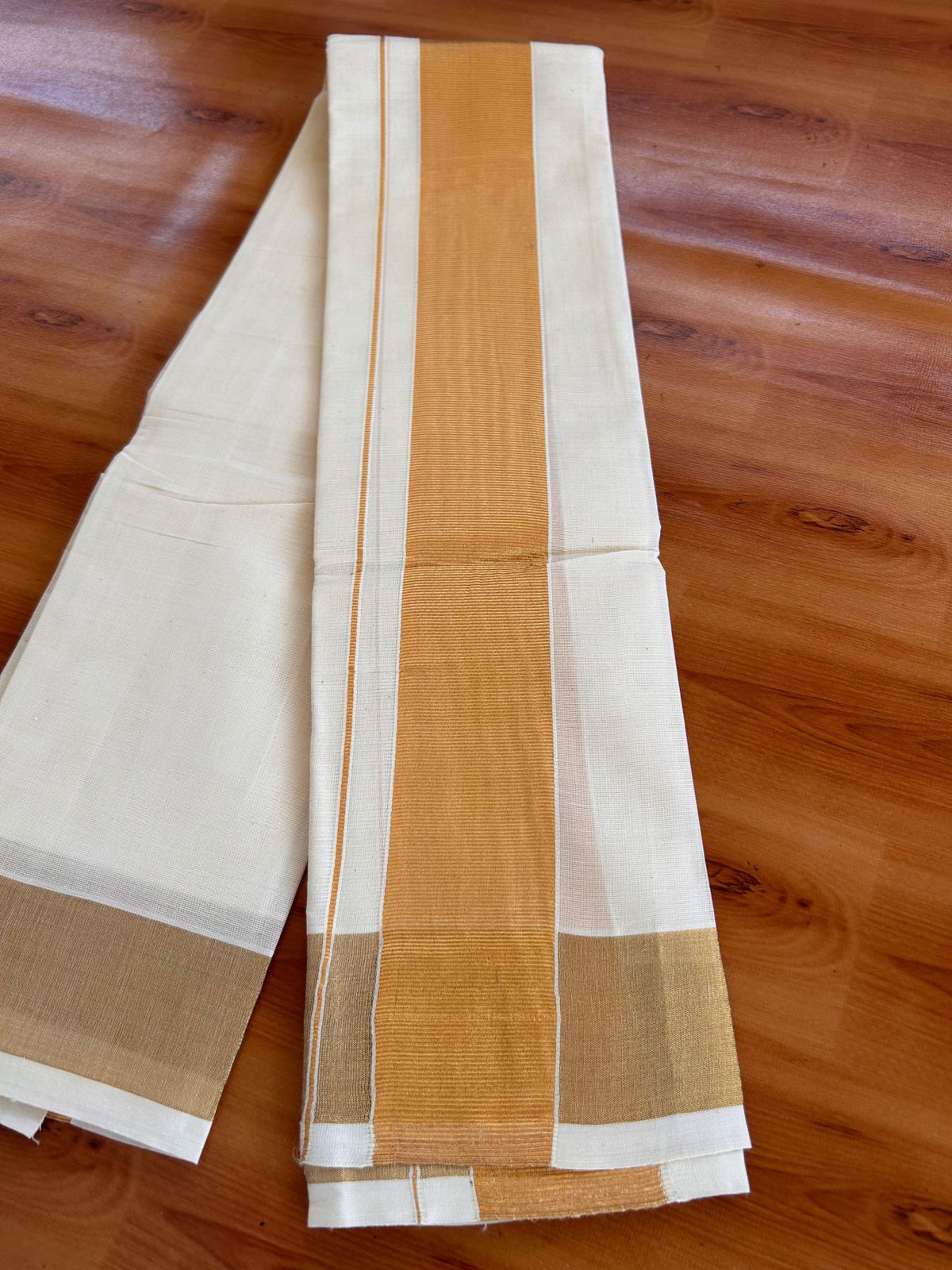 Neriyath Off White  (Unbleached) - KaithariKada -  Mixed Cotton - 2 Inch Gold Kasavu Kara - 1.70 mtr (3.64 muzham)- 6 KK5531 PMC