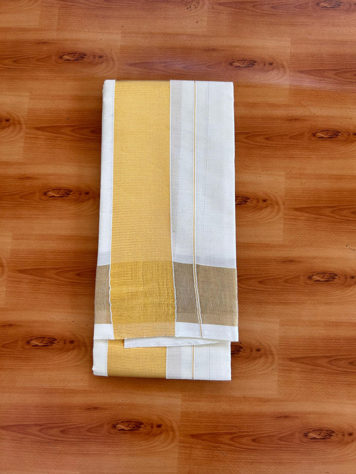 Neriyath Off White  (Unbleached) - KaithariKada -  Mixed Cotton - 2.25 Inch Gold Kasavu Kara - 1.70 mtr (3.64 muzham)- 7 KK5531 PMC