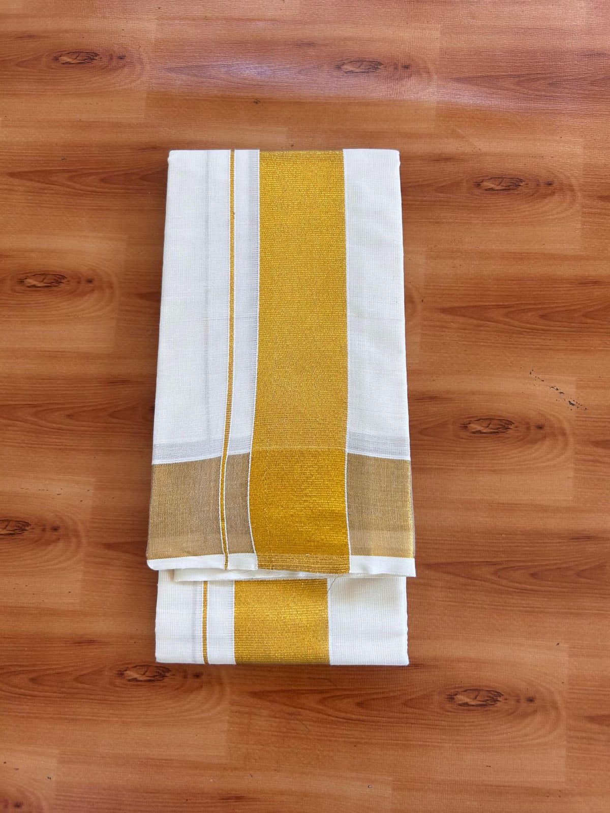 Neriyath Off White  (Unbleached) - KaithariKada -  Mixed Cotton - 1.75 Inch Gold Kasavu Kara - 1.70 mtr (3.64 muzham)- 9 KK5531 PMC