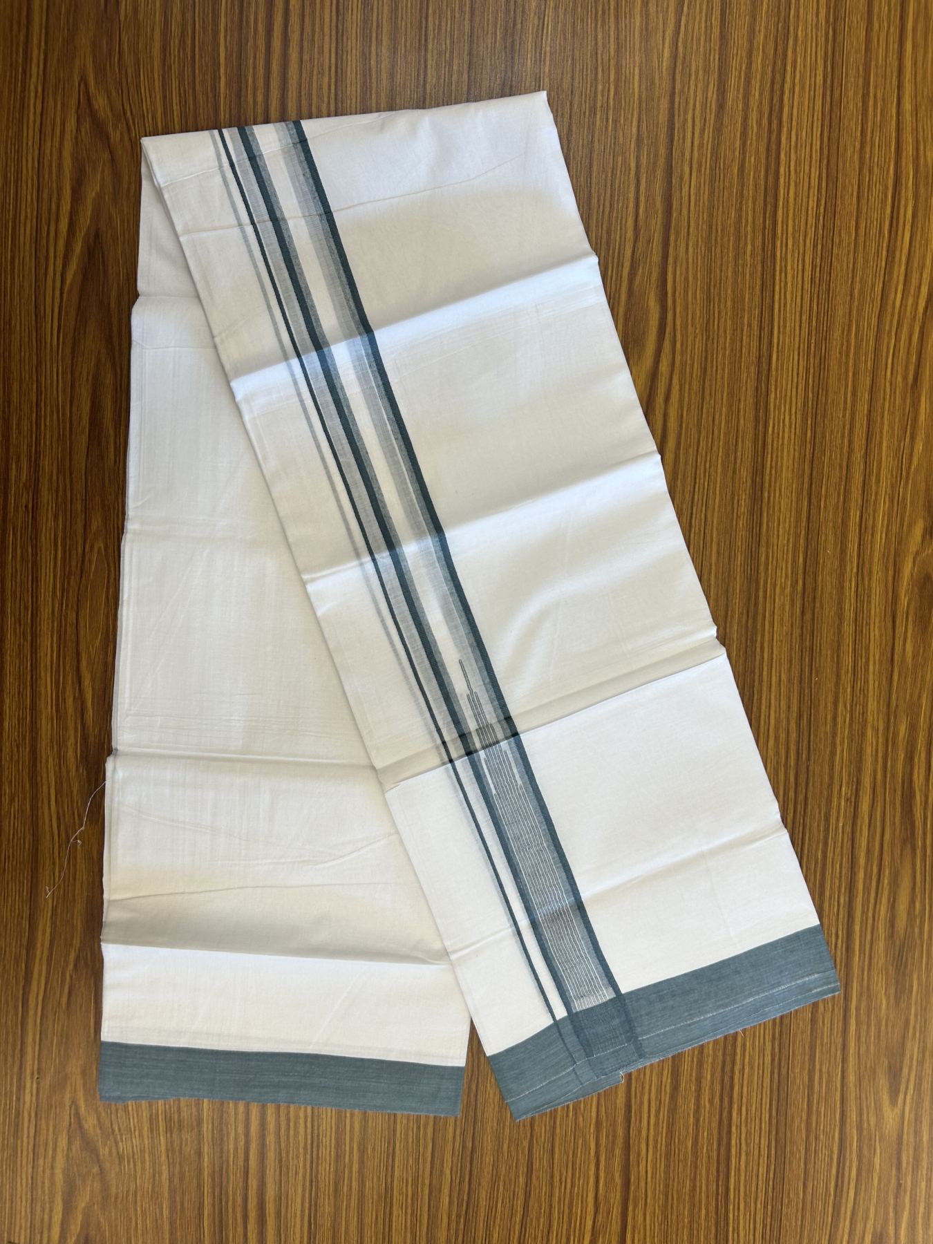 20% Discount ! Kaitharikada Balaramapuram 100% Pure Cotton Double Pure White Mundu/Dhoti - 100x80 - 1.25 inch Pine Green Shaded Stripes Chutty 3.90 mtr (8 muzham) - 43 KK5312 PMC