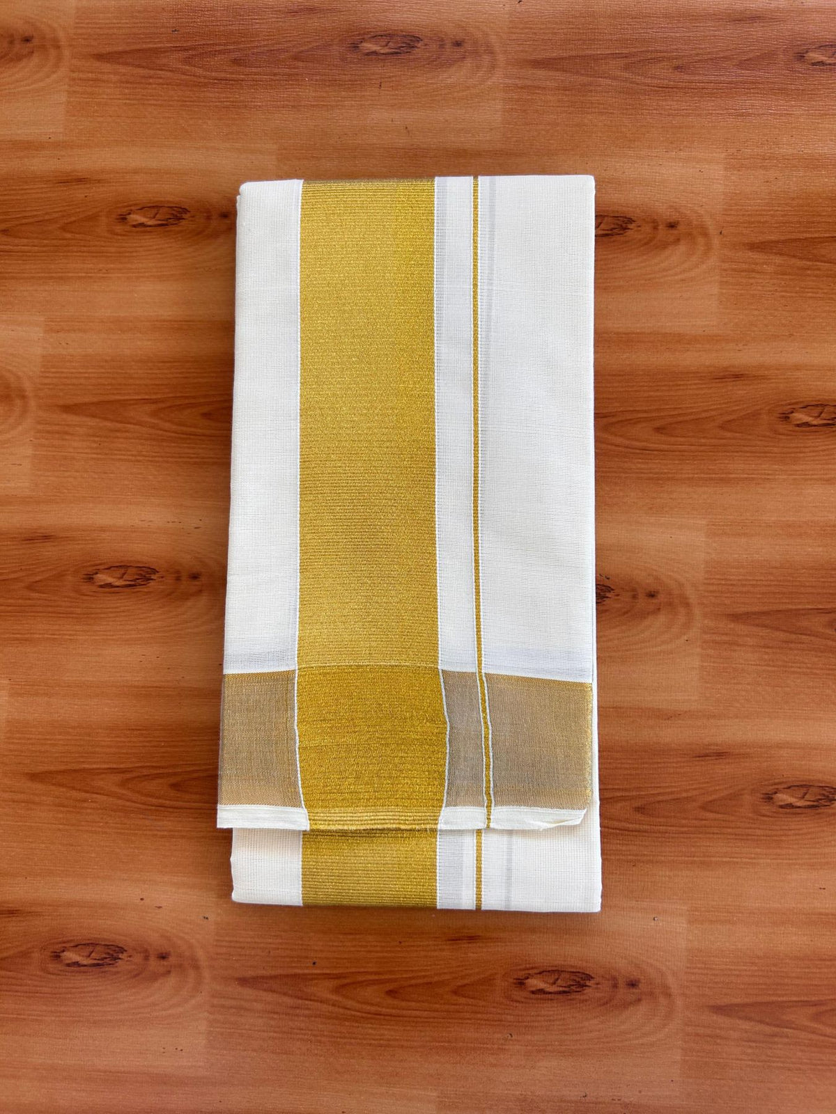 Neriyath Off White  (Unbleached) - KaithariKada -  Mixed Cotton - 2 Inch Gold Kasavu Kara - 1.70 mtr (3.64 muzham)- 10 KK5531 PMC