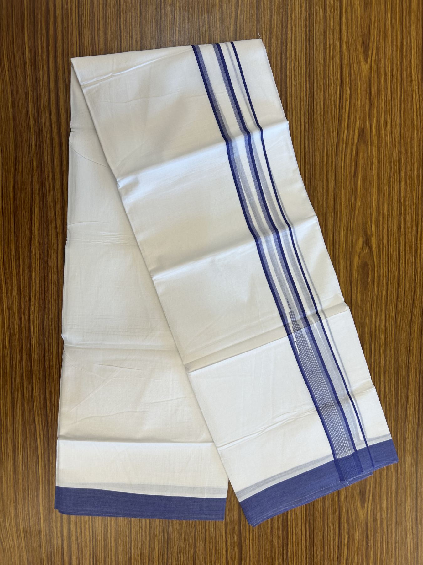 20% Discount ! Kaitharikada Balaramapuram 100% Pure Cotton Double Pure White Mundu/Dhoti - 100x80 - 1.25 inch Violet Blue Shaded Stripes Chutty 3.90 mtr (8 muzham) - 40 KK5312 PMC