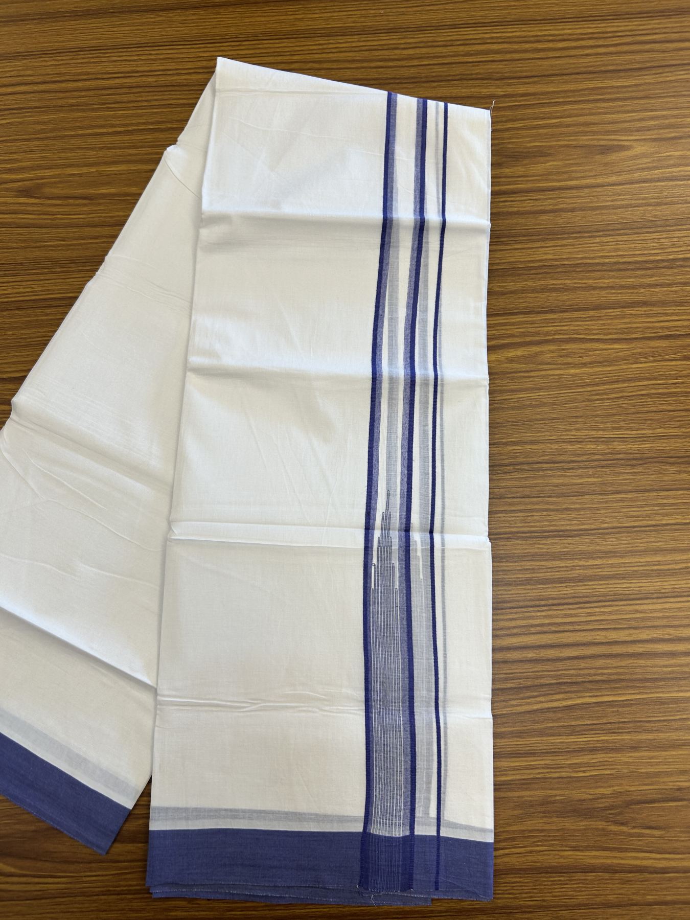 20% Discount ! Kaitharikada Balaramapuram 100% Pure Cotton Double Pure White Mundu/Dhoti - 100x80 - 1.25 inch Violet Blue Shaded Stripes Chutty 3.90 mtr (8 muzham) - 40 KK5312 PMC