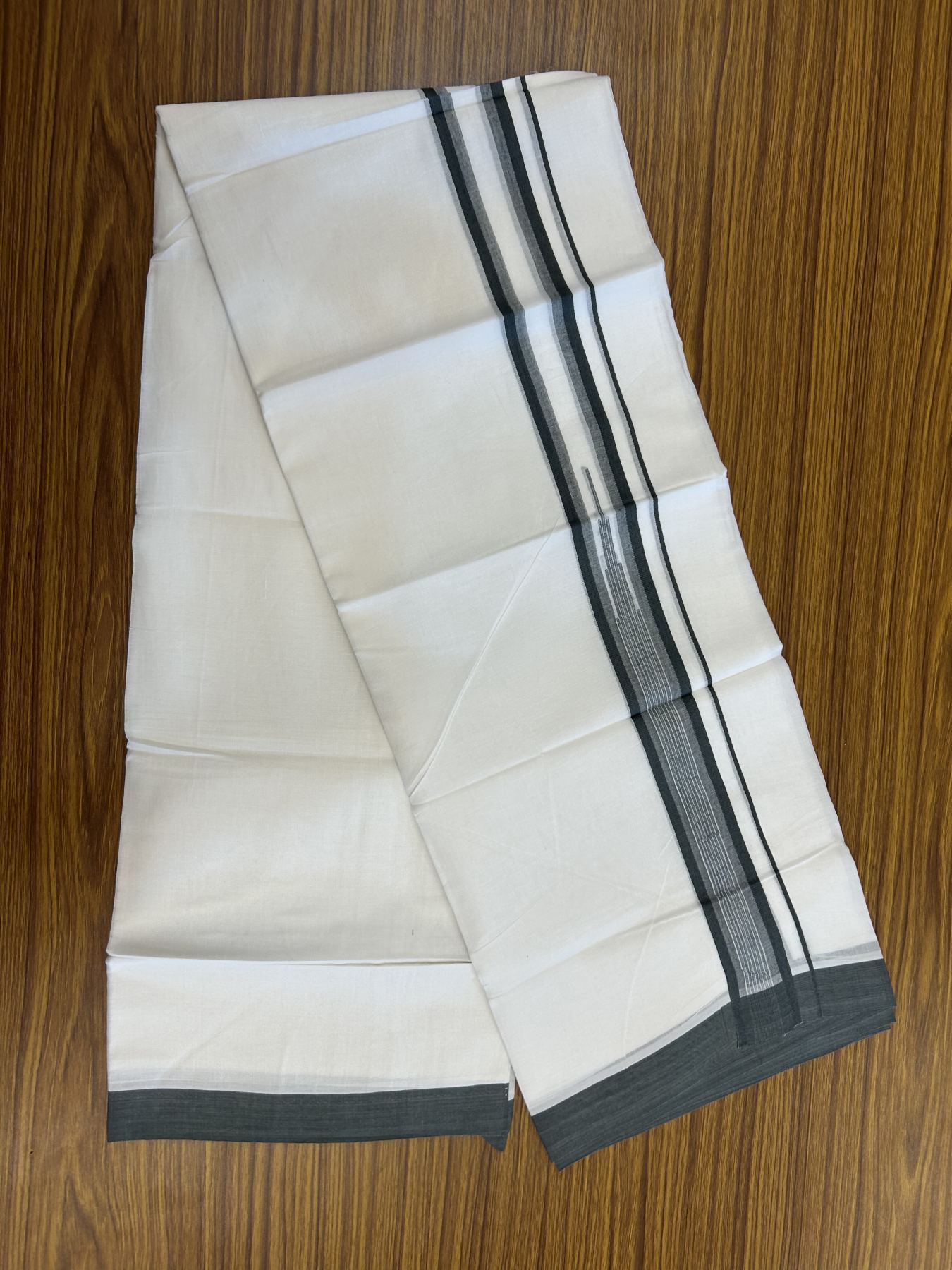 20% Discount ! Kaitharikada Balaramapuram 100% Pure Cotton Double Pure White Mundu/Dhoti - 100x80 - 1.75 inch Deep Teal Green Shaded Striped Chutty 3.90 mtr (8 muzham) - 26 KK5312 PMC